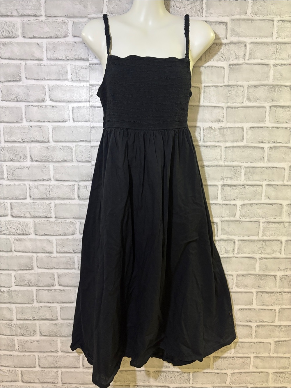 La Vie En Rose Aqua Black Smocked swim cover dress- peek-a-boo back Large